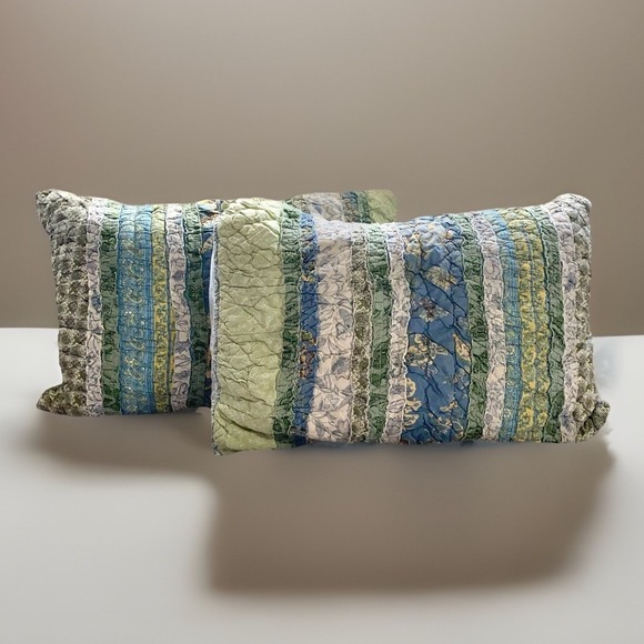 L.L. Bean Other - VTG L.L. Bean Quilted Blue Green Floral Paisley Patchwork Pillow Shams 21"x27"